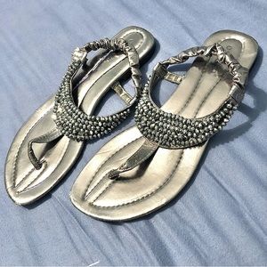 Oxygen Open Toe Sandals Gray Metallic Beads Sling Back Slip On Size 41